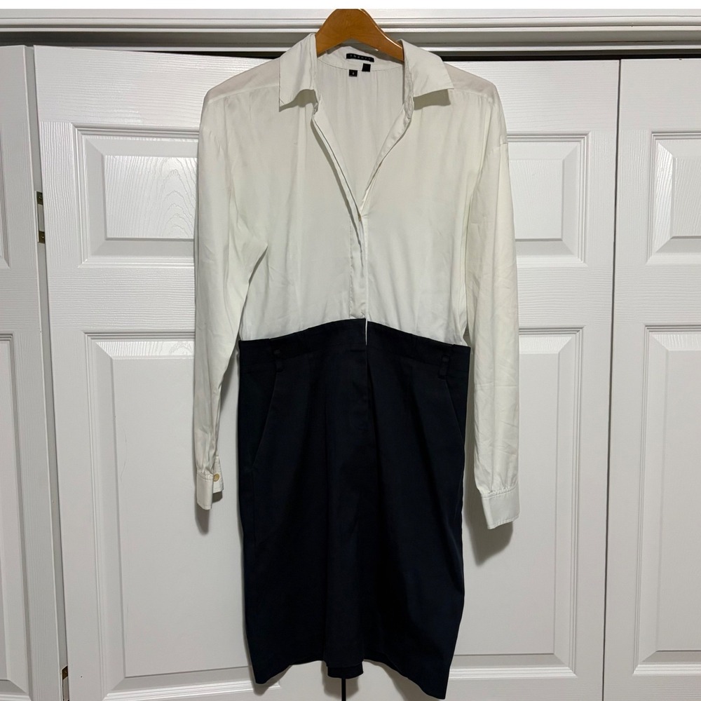 Theory Shirt Dress Womens 8 White Black Designer Business Event Cocktail Core